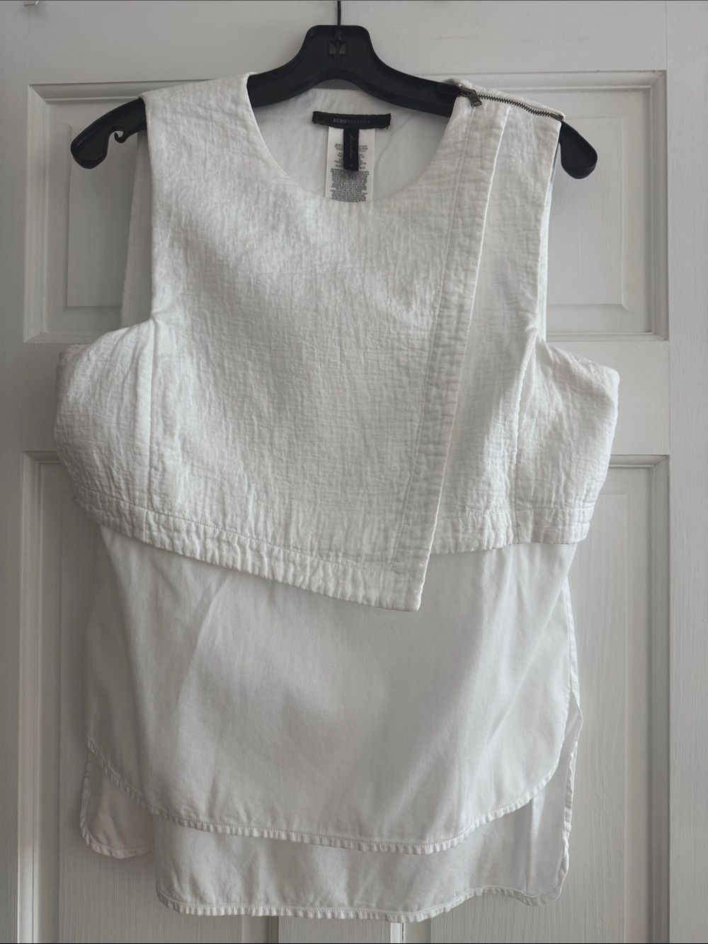 BCBGMaxAzria White Asymmetric Layered Tank Top